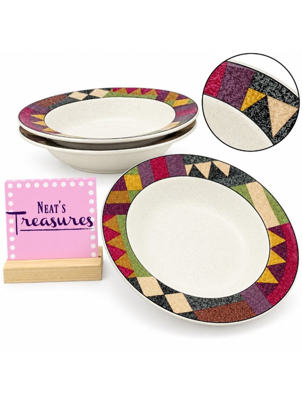 Studio Nova PALM DESERT Y2216 Southwest Border Rimmed Soup Bowls Set of Three